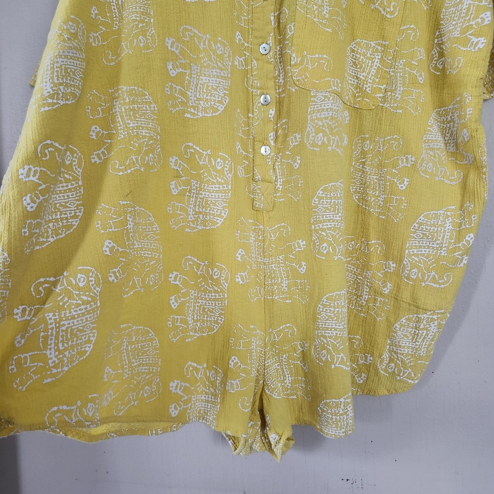 Intimately Free People Womens XS Yellow Gauzy Button Up Elephant Print Romper - Picture 2 of 7